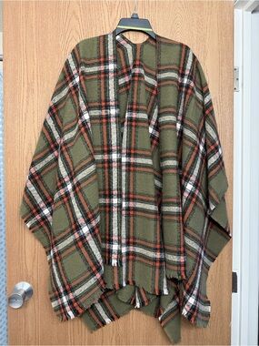 Green Plaid Blanket Shawl Sweater